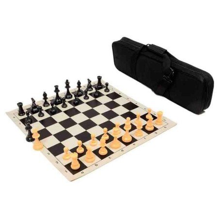 Conjunto ajedrez competición tablero, piezas y bolsa viaje