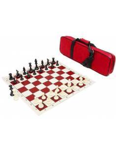 Conjunto ajedrez competición tablero, piezas y bolsa viaje