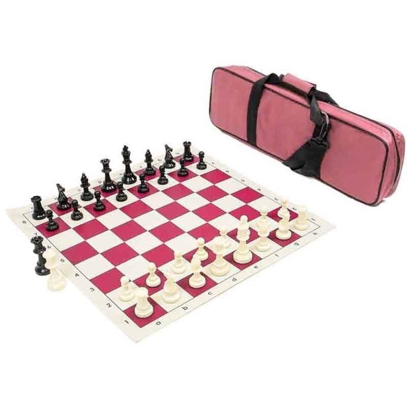 Conjunto ajedrez competición tablero, piezas y bolsa viaje