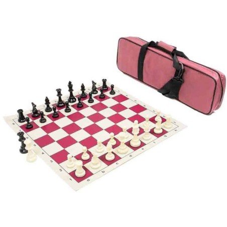 Conjunto ajedrez competición tablero, piezas y bolsa viaje