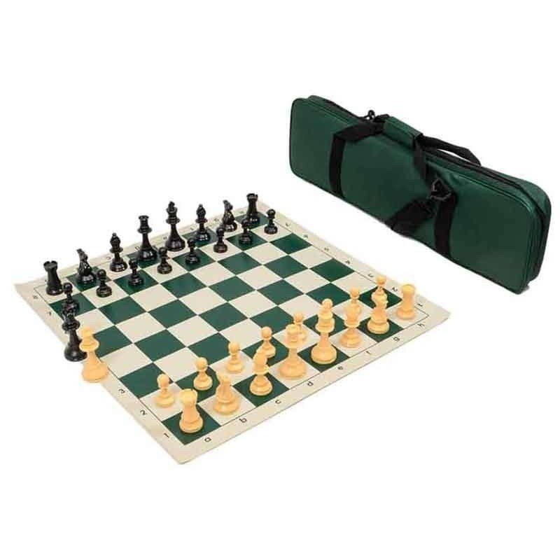 Conjunto ajedrez competición tablero, piezas y bolsa viaje