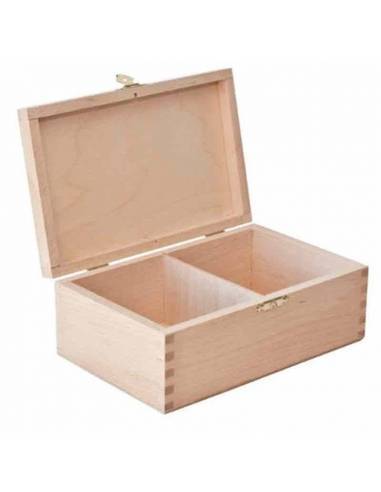 Large light colored wooden case for storing chess pieces