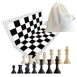 Black Chess Pack – Folding board 51x51 cm + pieces + wool bag