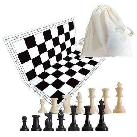 Black Chess Pack – Folding board 51x51 cm + pieces + wool bag