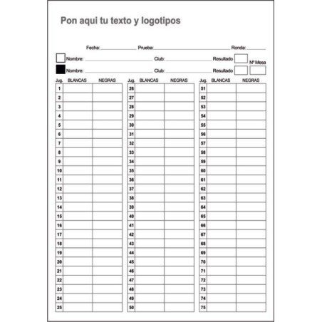 Planillas de ajedrez personalilzadas para clubs