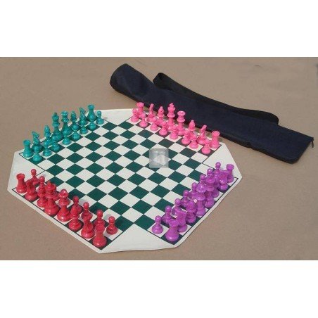 4-Player Chess Set with Roll-Up Board and Carry Bag