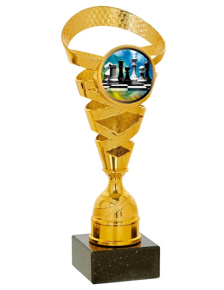 Gold metallised ABS trophy with centre holder 21, 24 and 26 cm
