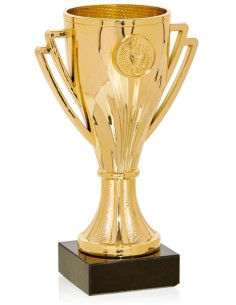 Copa dorada económica con base tipo mármol en 17, 15 y 12 cm.