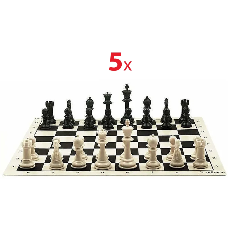 School chess pack with 5 boards and 5 sets of Staunton pieces