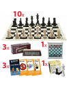 Pack escolar con 10 tableros, mural magnético, 3 relojes DGT 1002, cartas Diverchess y ajedrez grande