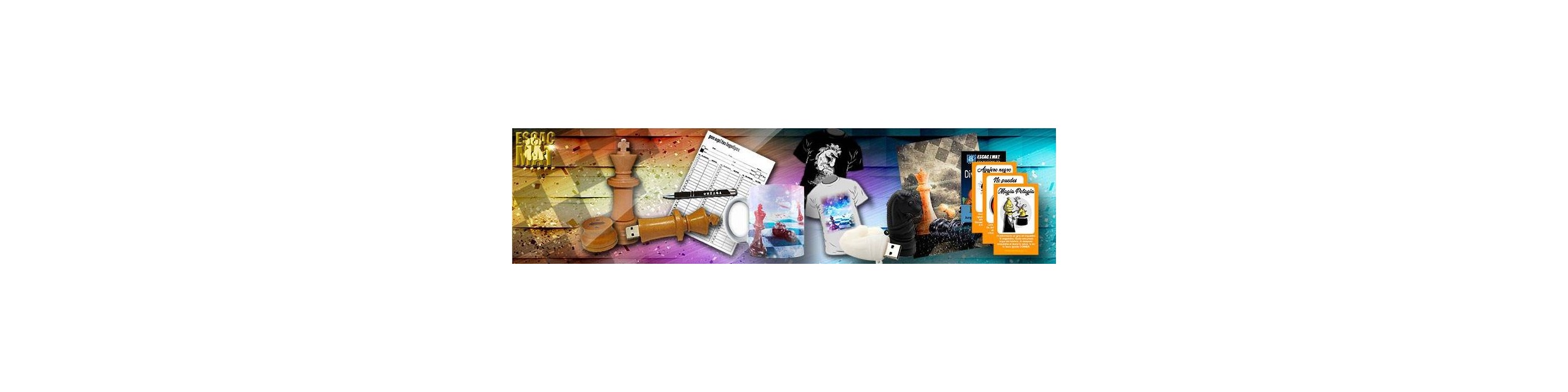 Assorted chess products: T-shirts, Mugs, Keychains, Puzzles, etc.