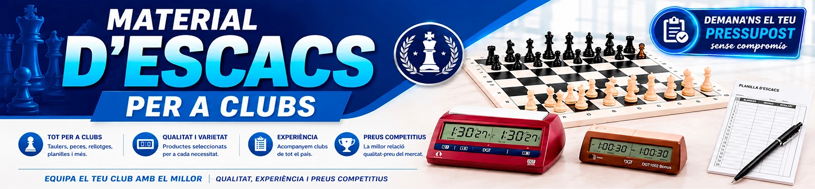 Material d'escacs per a clubs i col·legis
