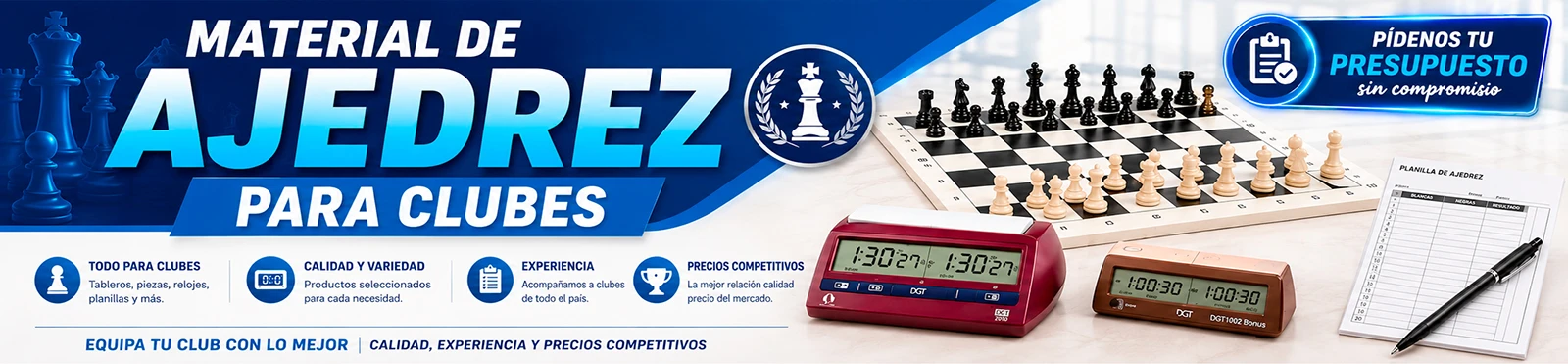 Material de ajedrez para clubes y colegios