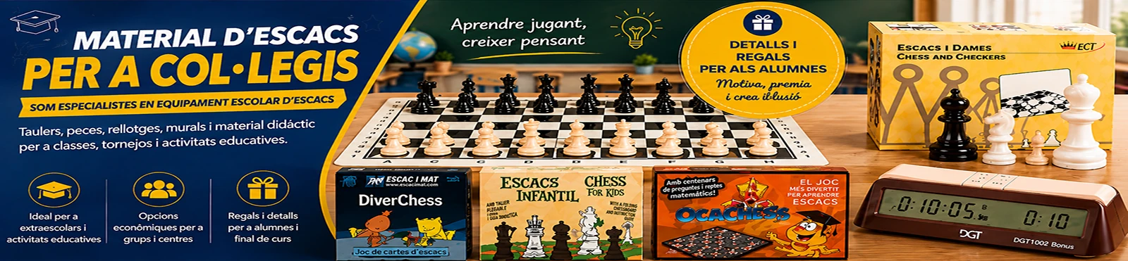Material d'escacs per a escoles i col·legis