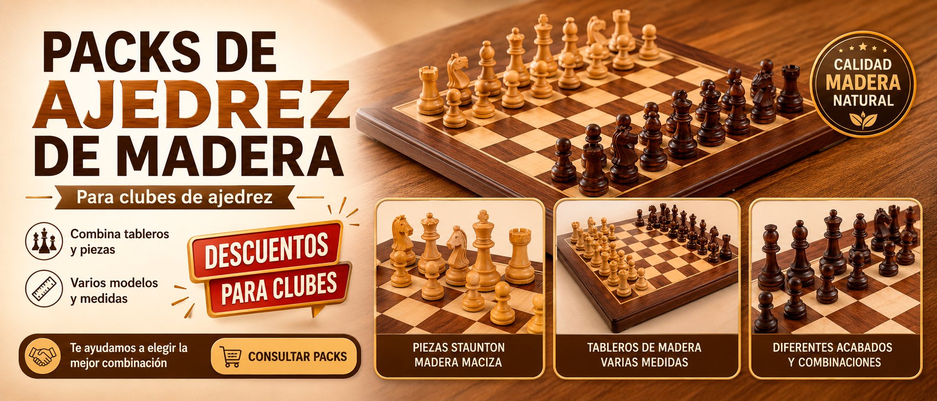 Packs de tableros y piezas de ajedrez para clubes