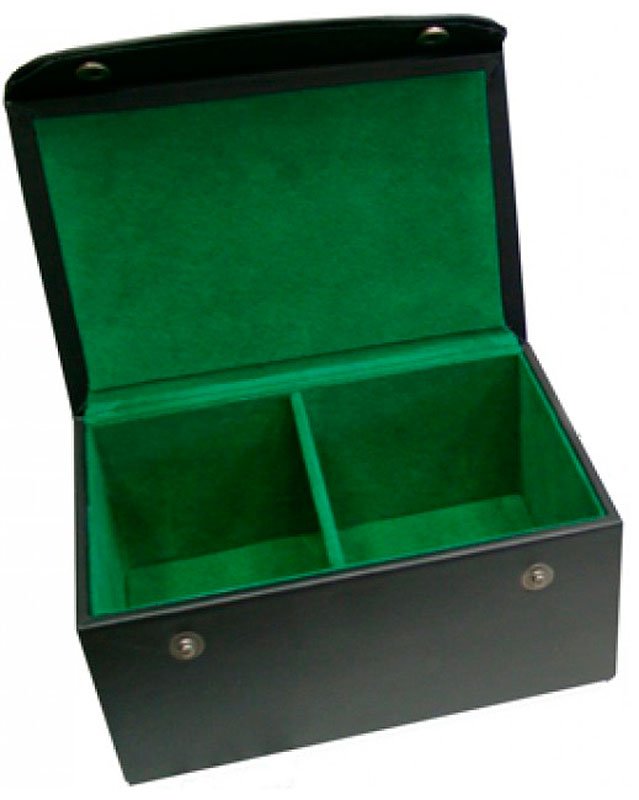 Estuche de cuero con forro verde para piezas de ajedrez